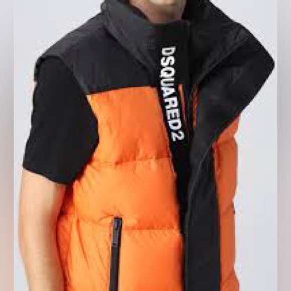 DSQUARED2 Men's Orange and Black Puffer Vest - Picture 14 of 15